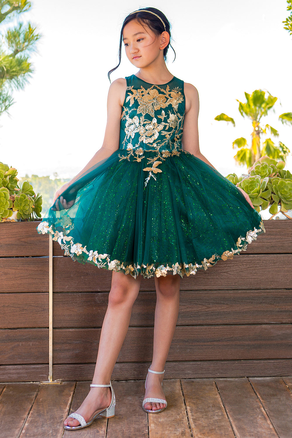 Satin Glittered Tulle Girl Party Dress by Cinderella Couture USA AS5121