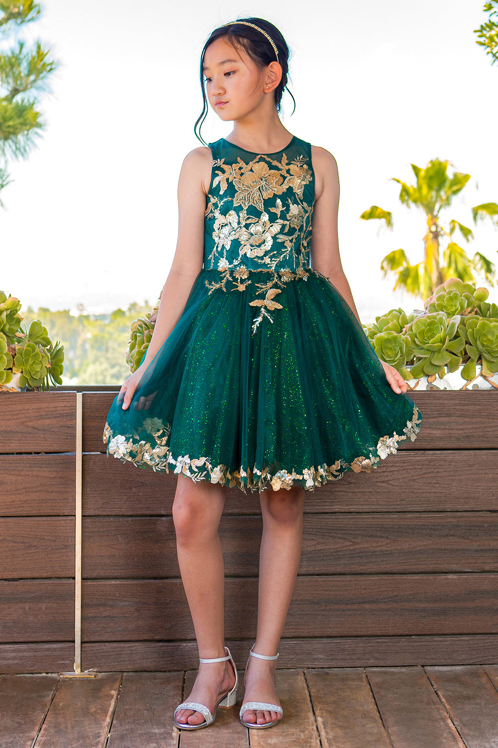 Satin Glittered Tulle Girl Party Dress by Cinderella Couture USA AS5121