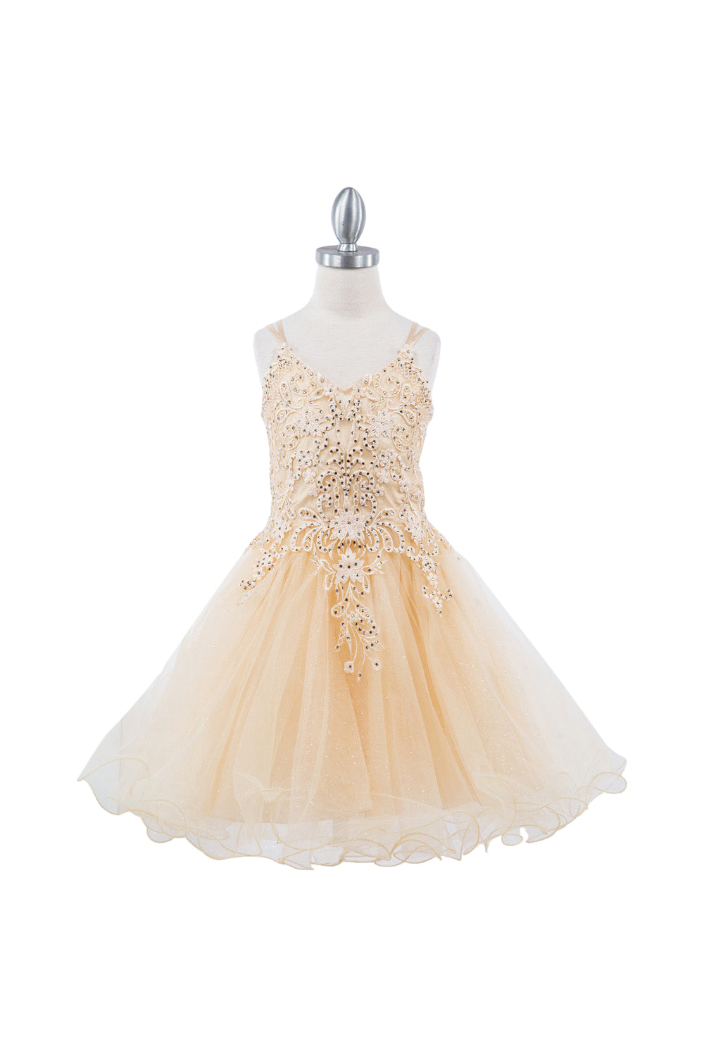 Embroidered Spaghetti Tulle Girl Party Dress by Cinderella Couture USA AS5125