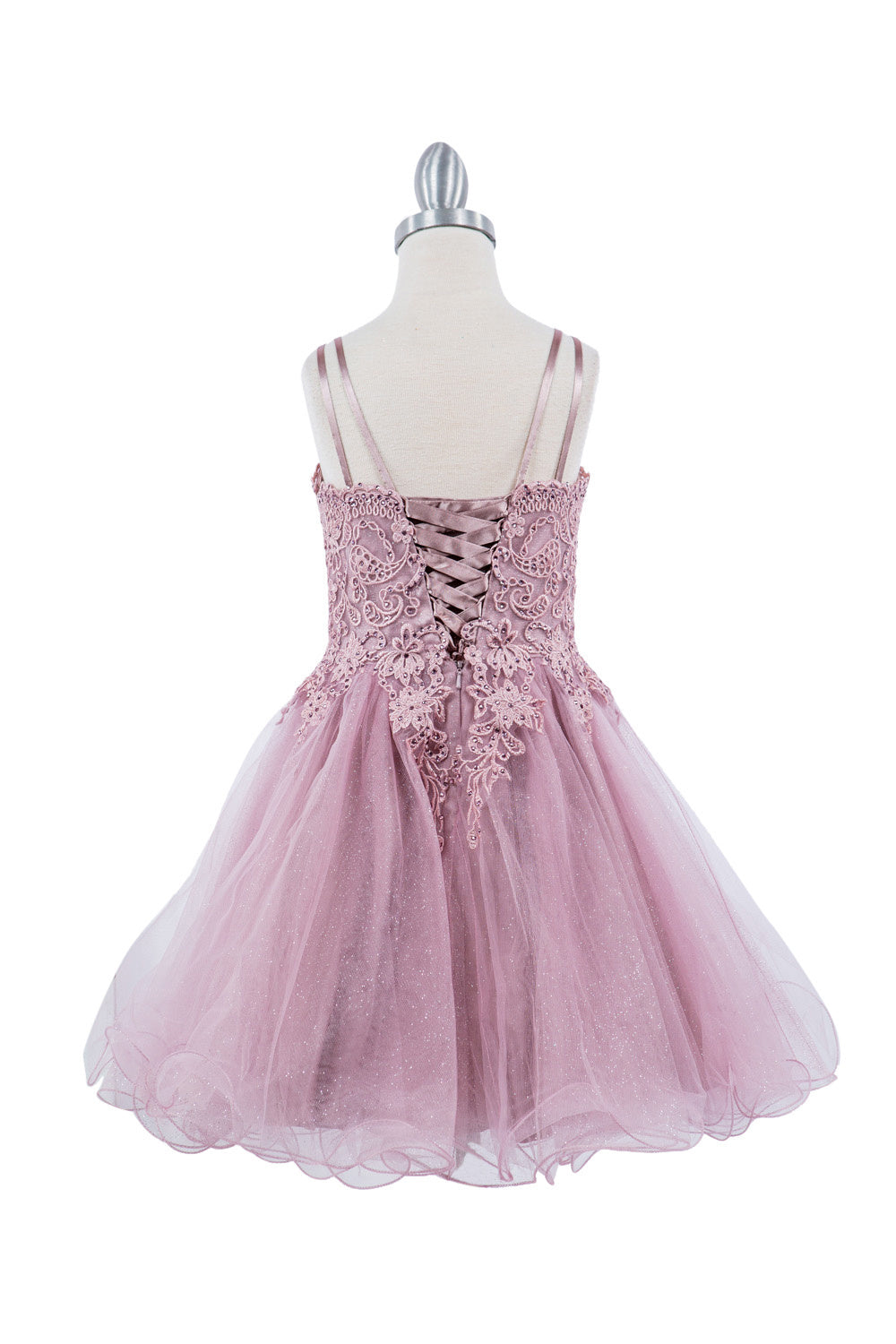 Embroidered Spaghetti Tulle Girl Party Dress by Cinderella Couture USA AS5125