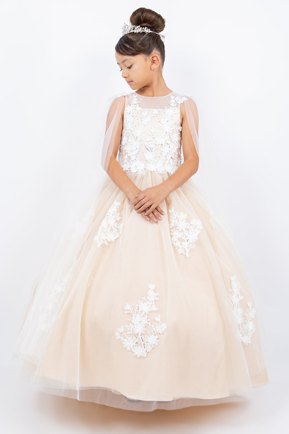 Beautiful Illusion Tulle 3D Flower Girl Dress by Cinderella Couture USA AS5126