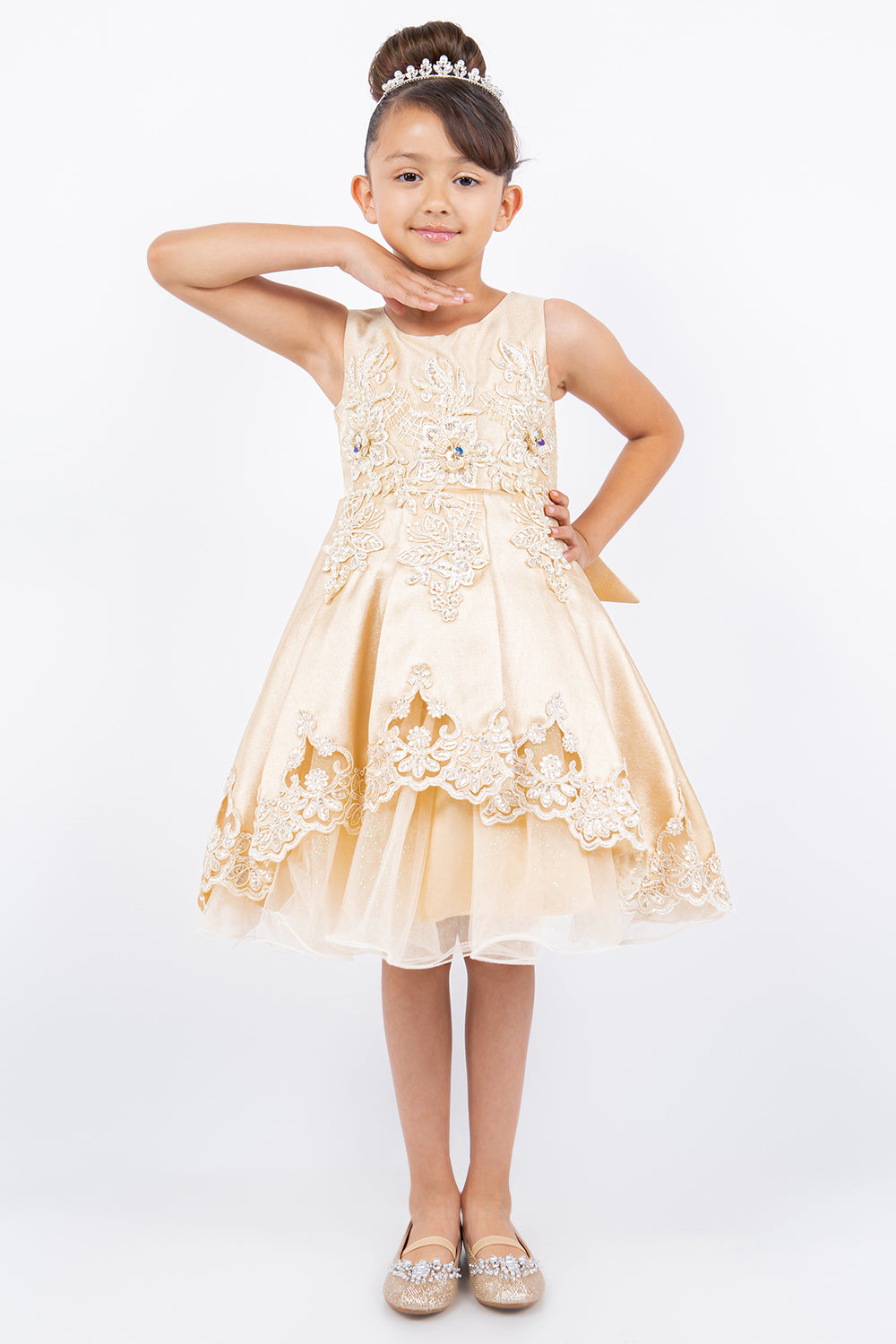 Beautiful Satin Laser Cut Flower Girl Dress by Cinderella Couture USA AS5127