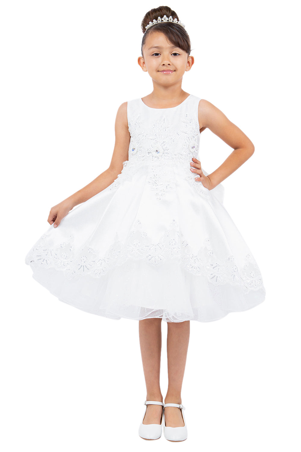 Beautiful Satin Laser Cut Flower Girl Dress by Cinderella Couture USA AS5127