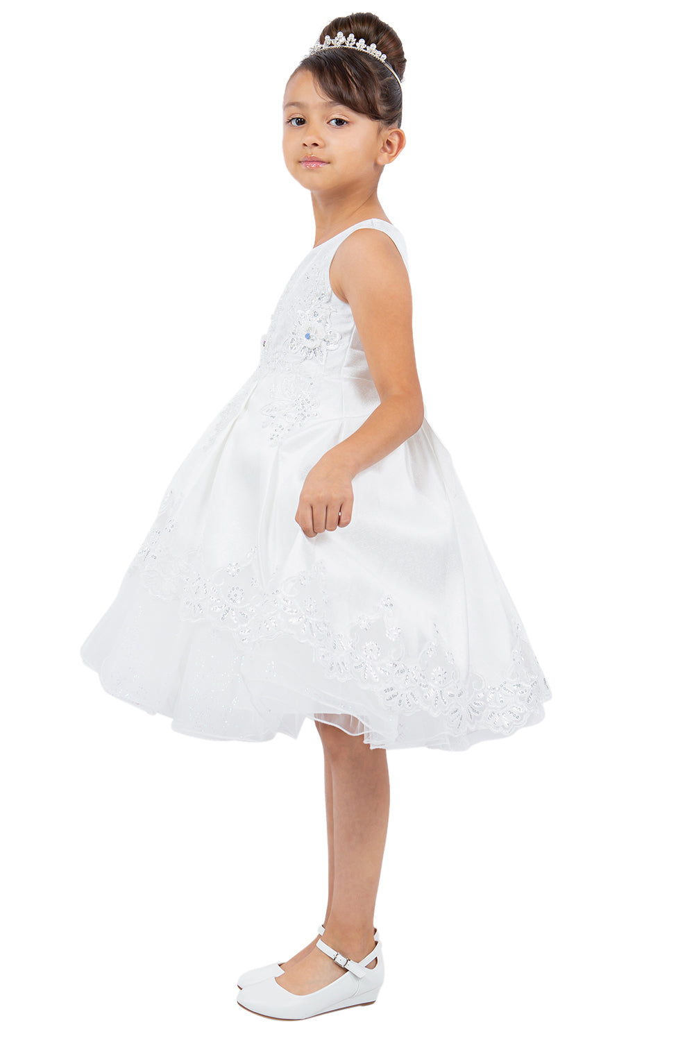 Beautiful Satin Laser Cut Flower Girl Dress by Cinderella Couture USA AS5127