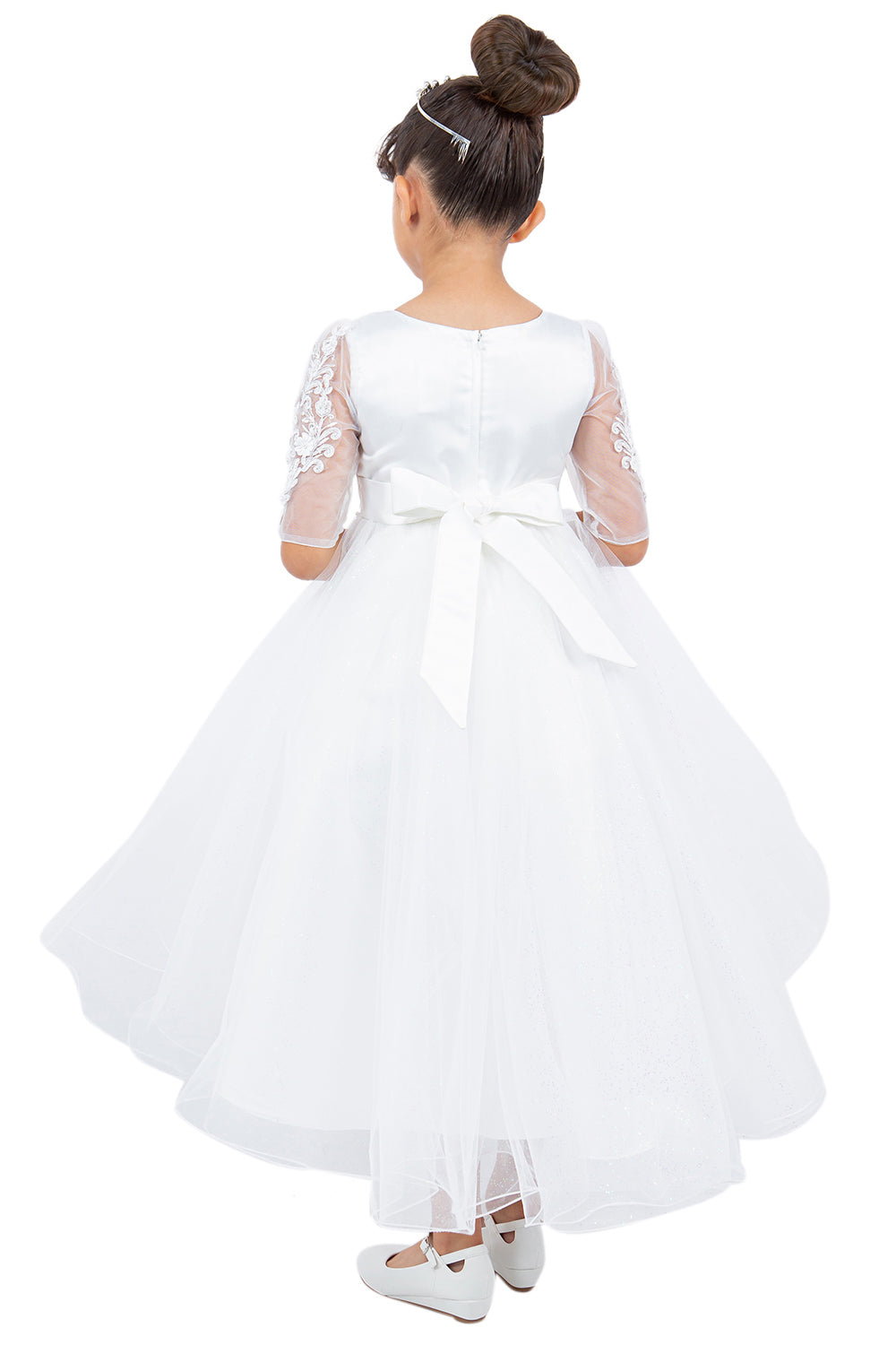 3/4 Sleeve Illusion High Low Flower Girl Dress by Cinderella Couture USA AS5128