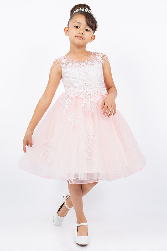 Illusion Top with Beads Flower Girl Dress by Cinderella Couture USA AS5131