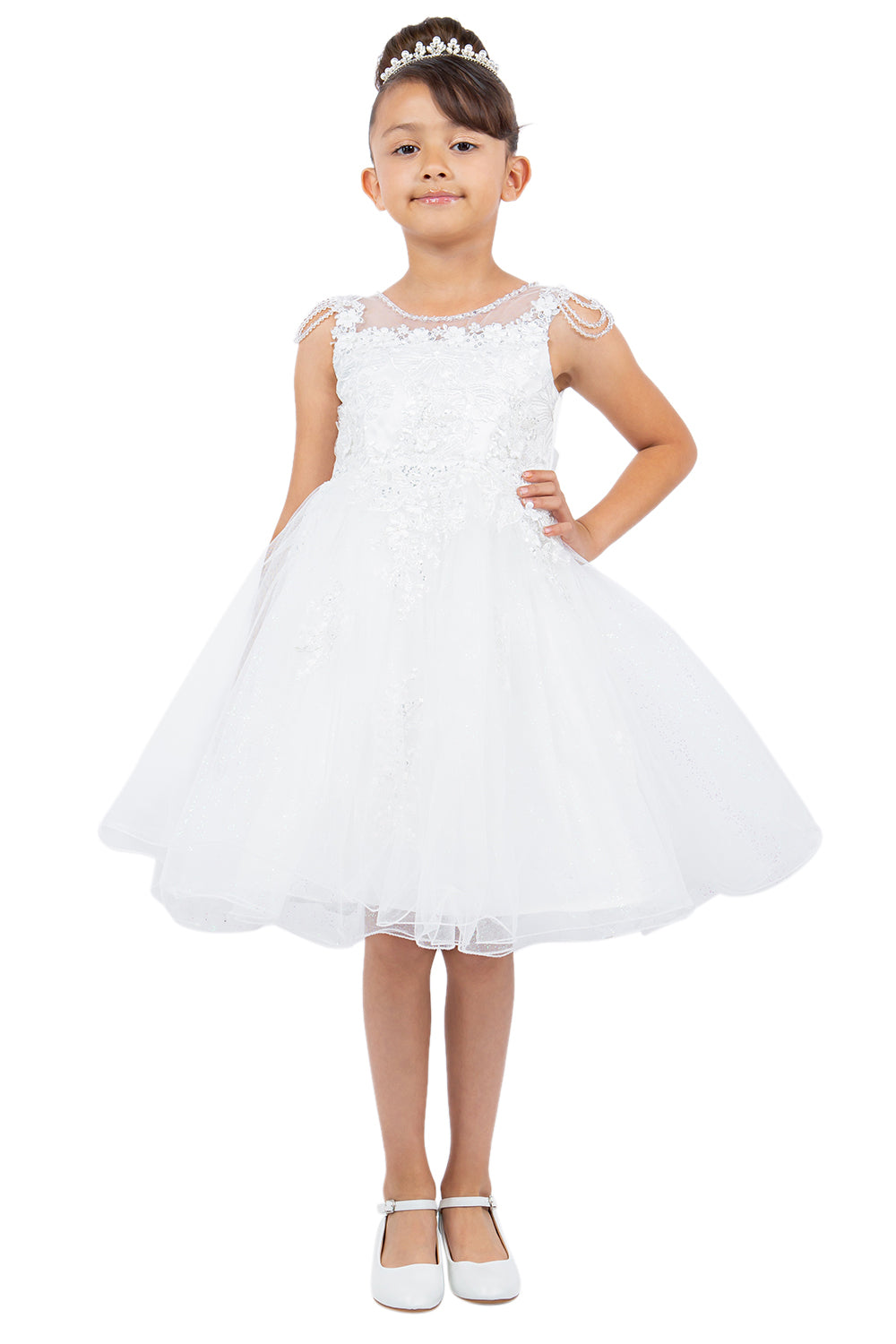 Illusion Top with Beads Flower Girl Dress by Cinderella Couture USA AS5131