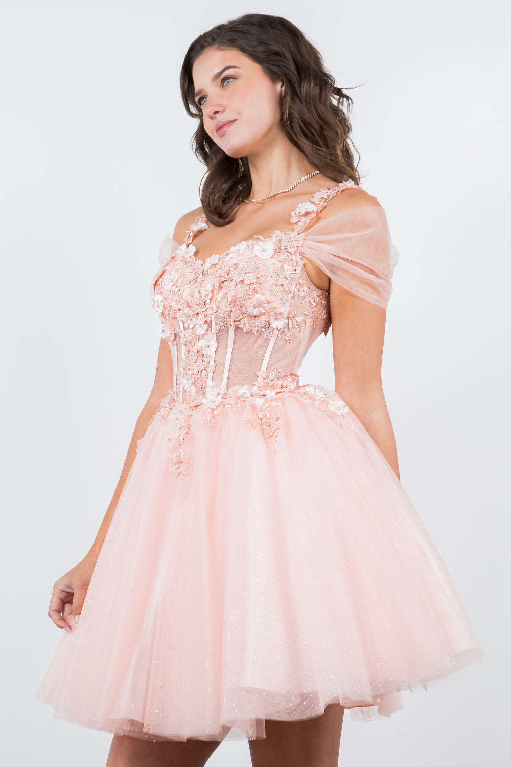 3D Flowers Shoulder Strap Short Party Dress by Cinderella Couture USA AS5134J
