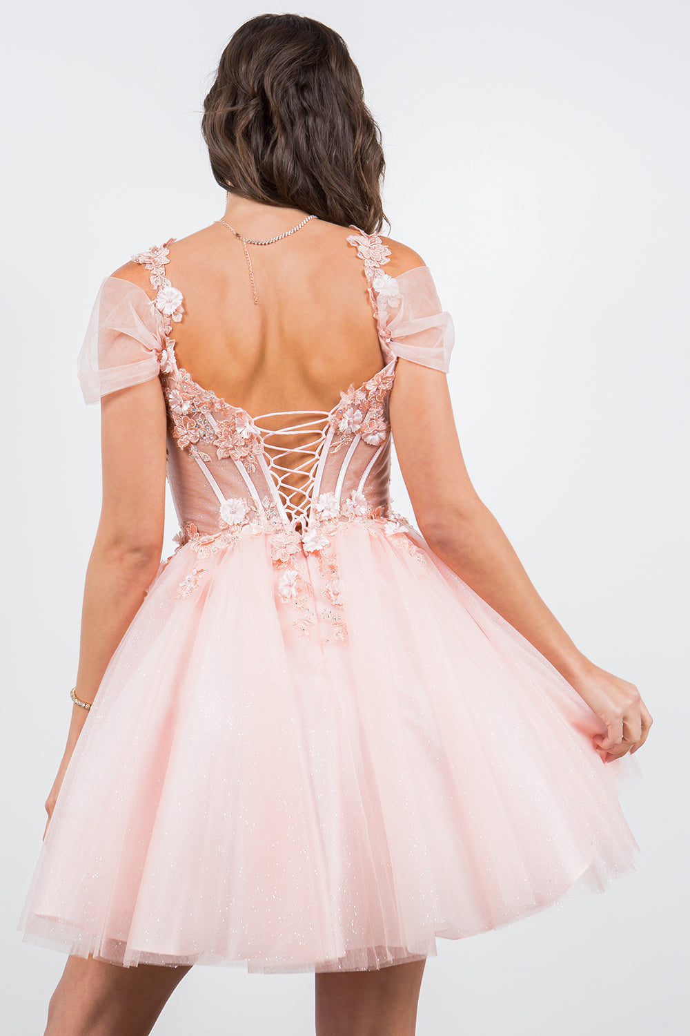 3D Flowers Shoulder Strap Short Party Dress by Cinderella Couture USA AS5134J