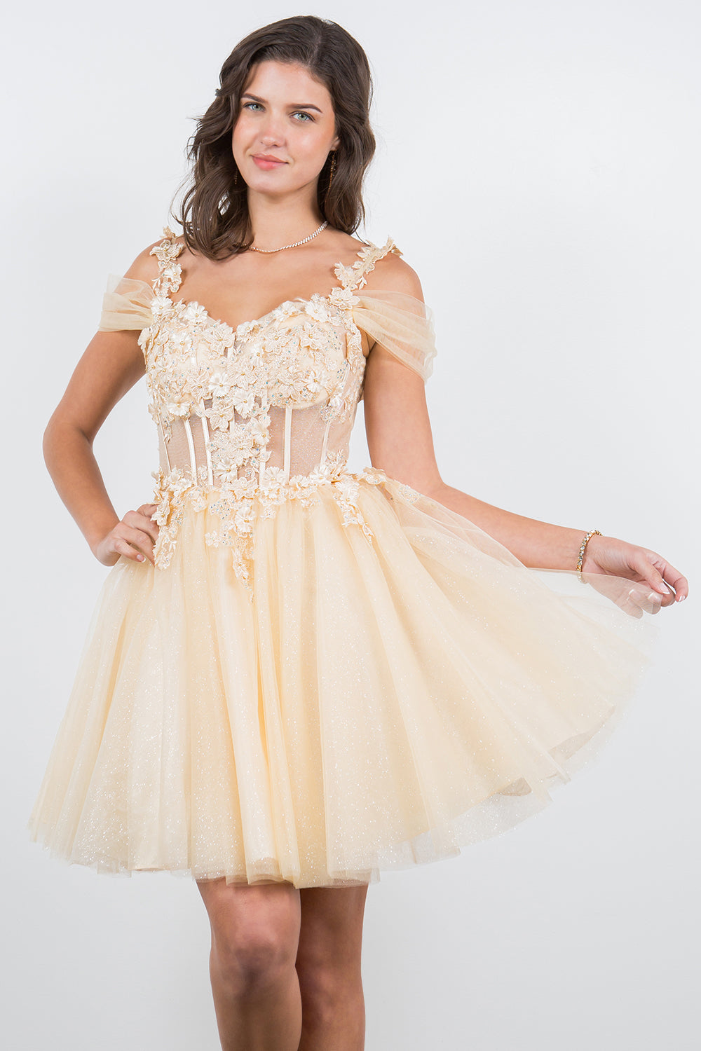 3D Flowers Shoulder Strap Short Party Dress by Cinderella Couture USA AS5134J