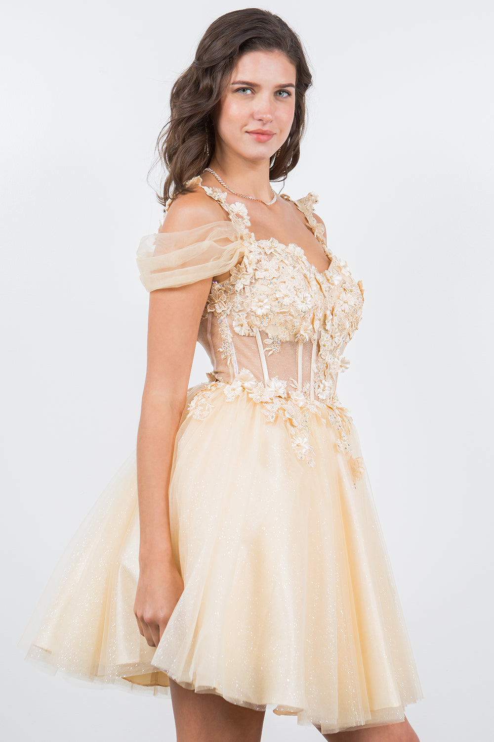 3D Flowers Shoulder Strap Short Party Dress by Cinderella Couture USA AS5134J