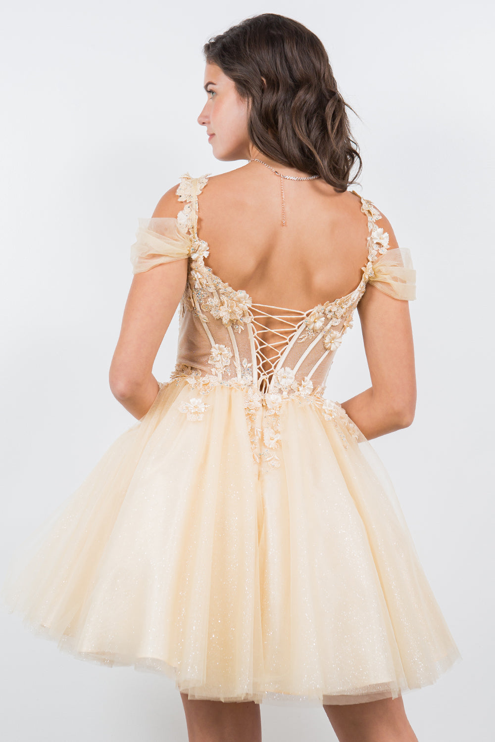3D Flowers Shoulder Strap Short Party Dress by Cinderella Couture USA AS5134J