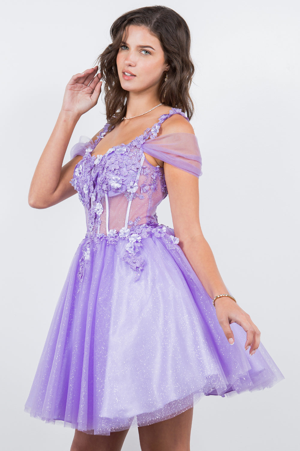3D Flowers Shoulder Strap Short Party Dress by Cinderella Couture USA AS5134J