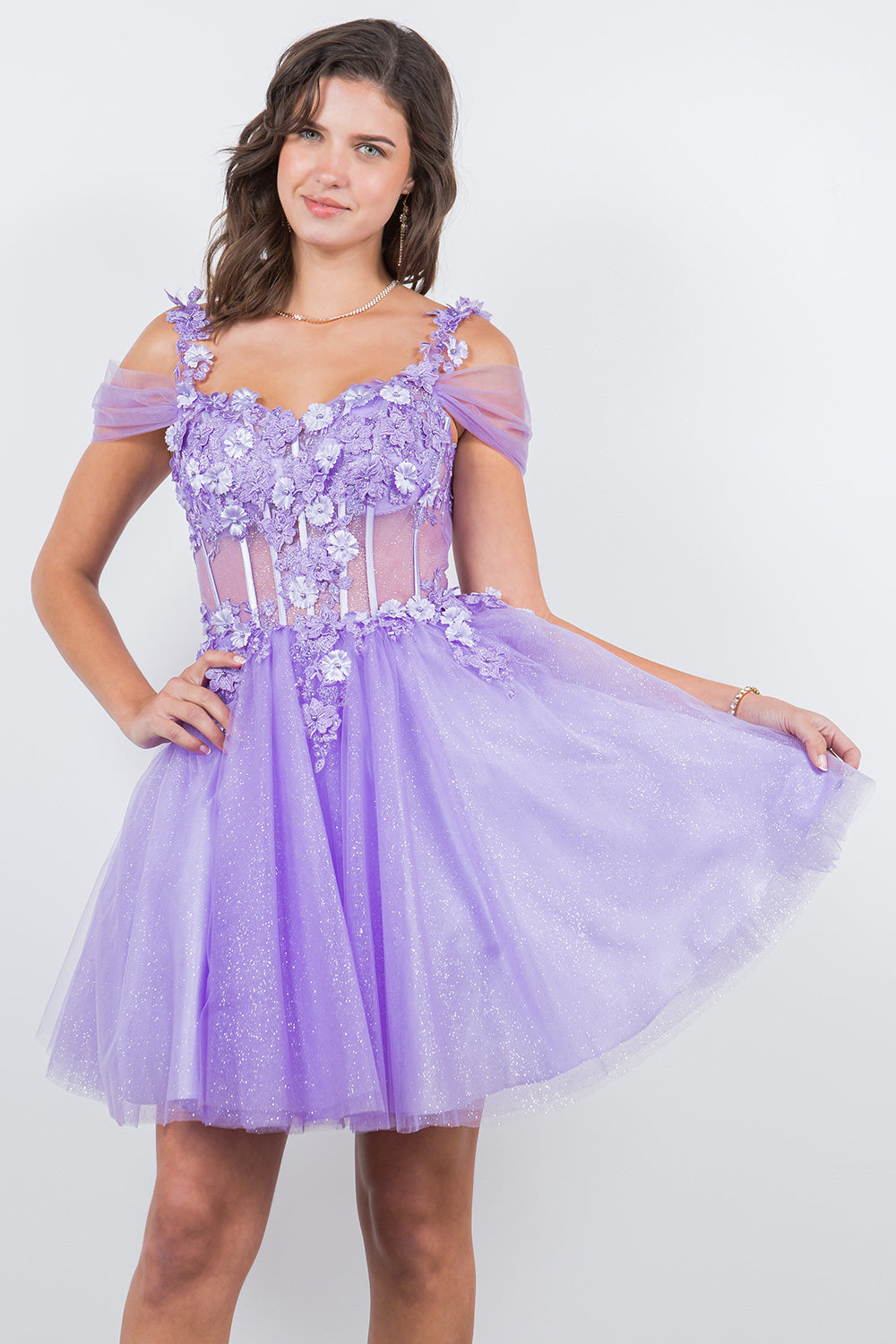 3D Flowers Shoulder Strap Short Party Dress by Cinderella Couture USA AS5134J