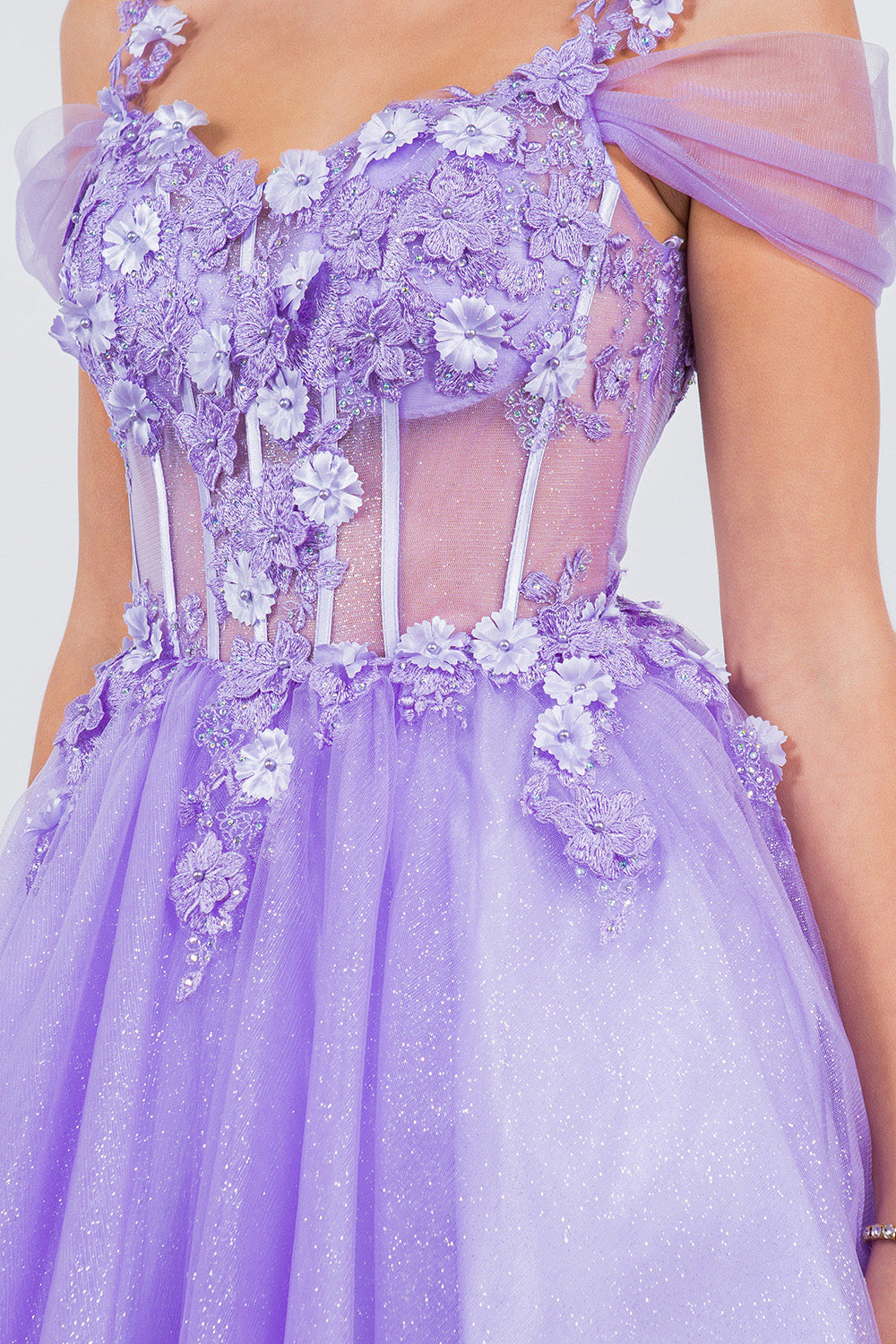 3D Flowers Shoulder Strap Short Party Dress by Cinderella Couture USA AS5134J