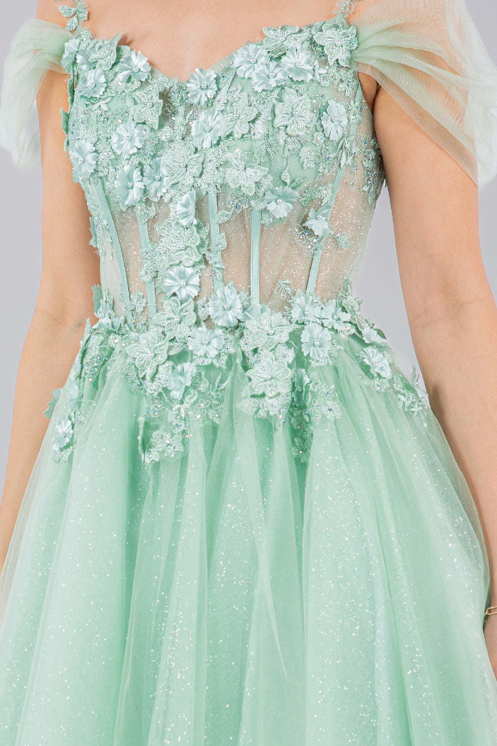 3D Flowers Shoulder Strap Short Party Dress by Cinderella Couture USA AS5134J