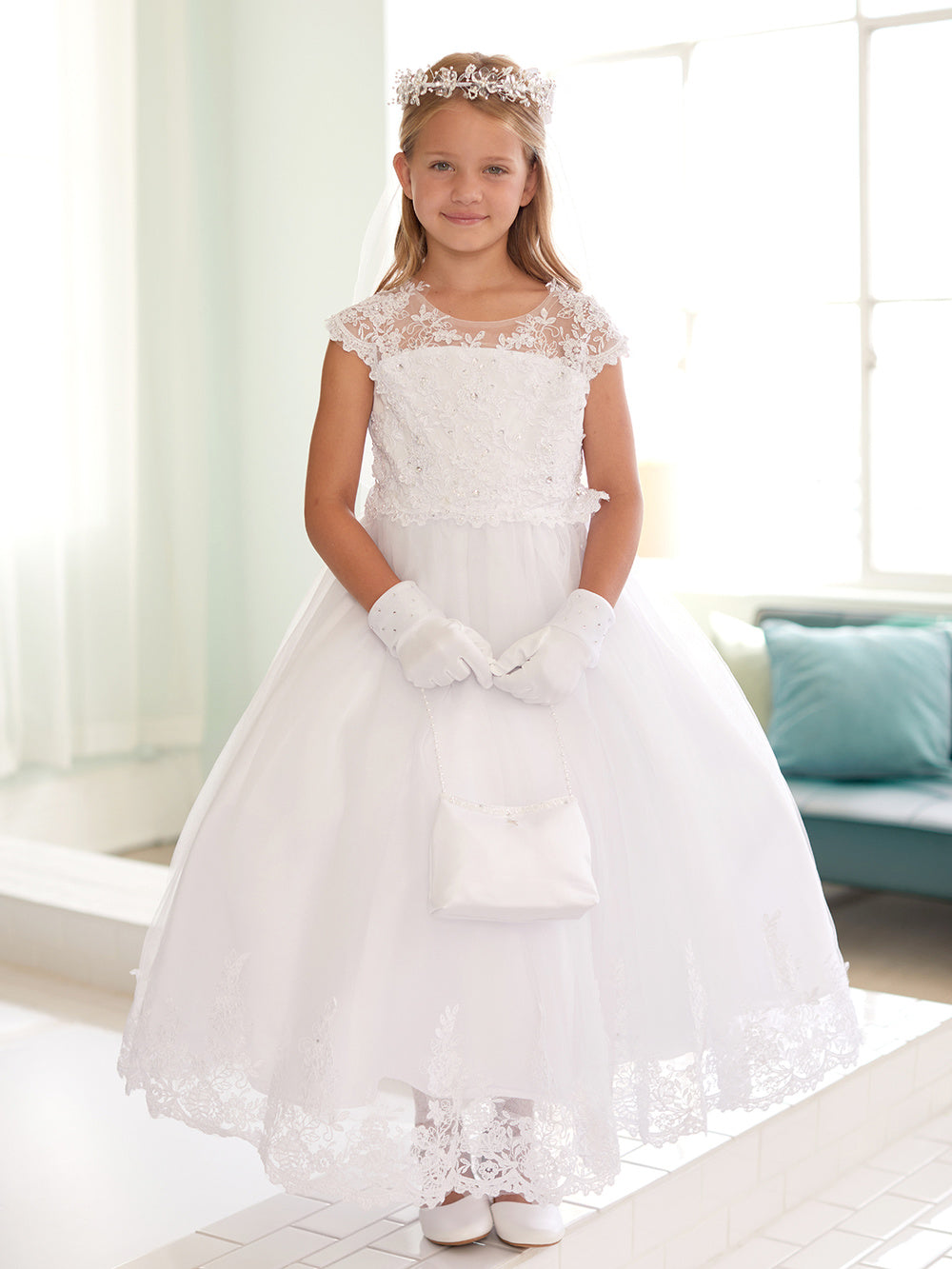 Girl Dress with Illusion Neckline Bodice by TIPTOP KIDS - AS5730