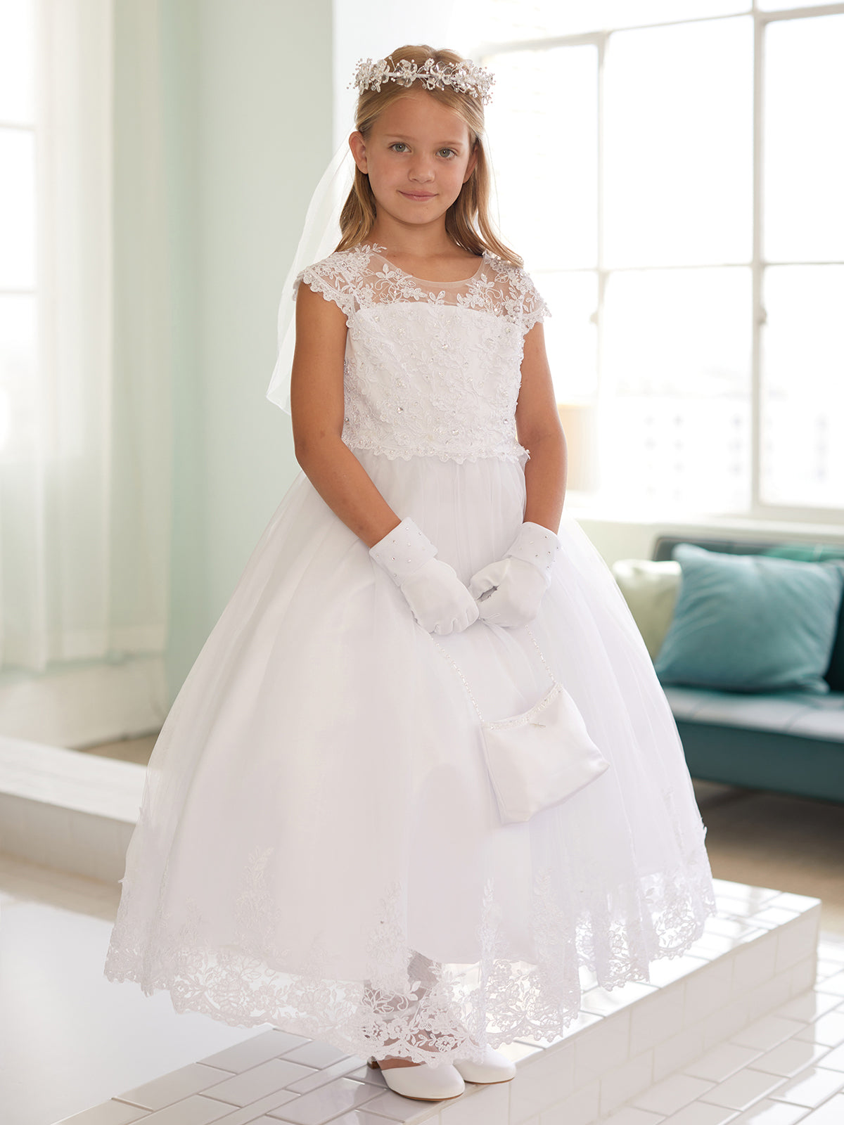 Girl Dress with Illusion Neckline Bodice by TIPTOP KIDS - AS5730