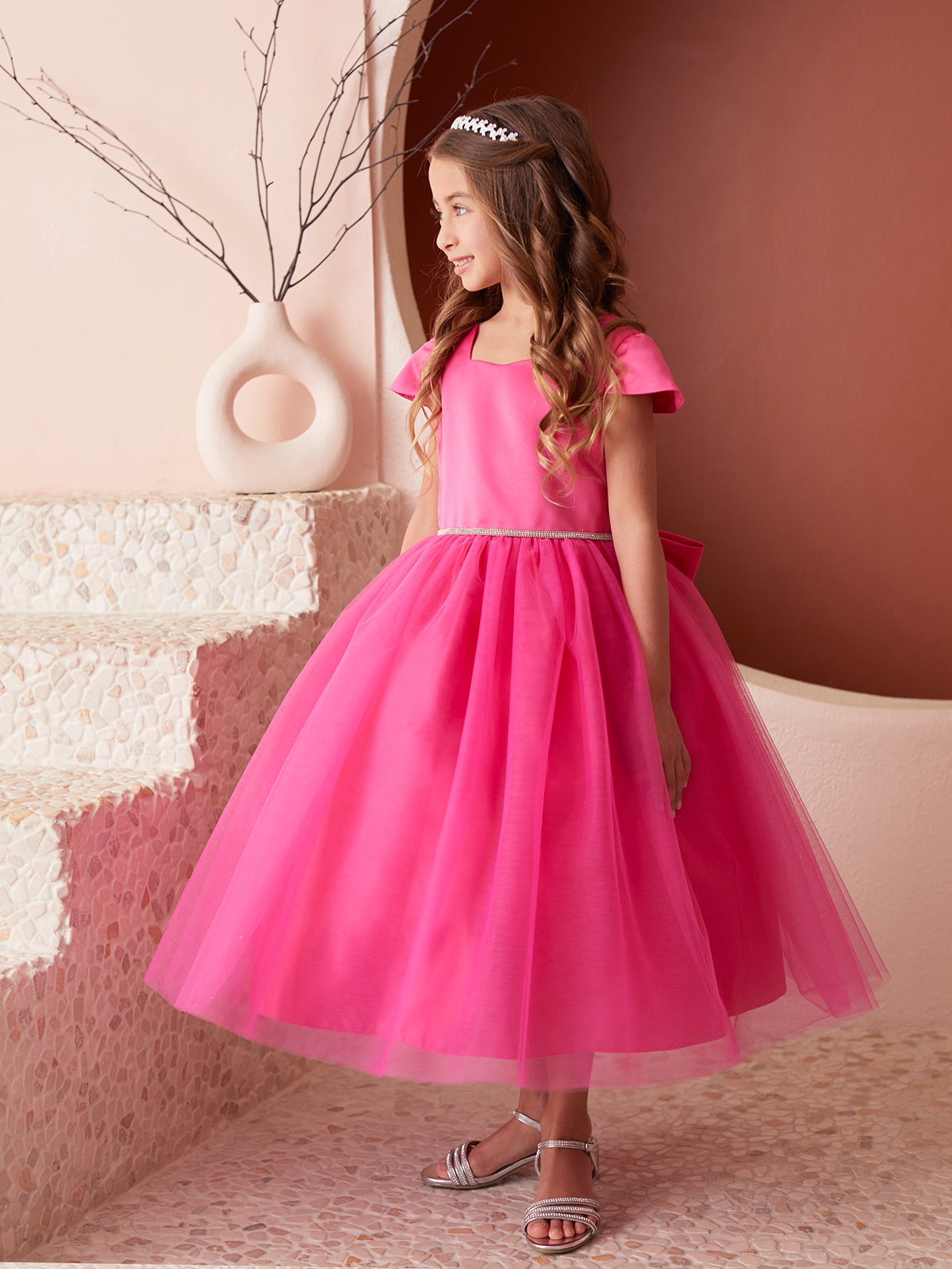 Multi Color Square Neckline Flowers Girl Dress by TIPTOP KIDS - AS5852