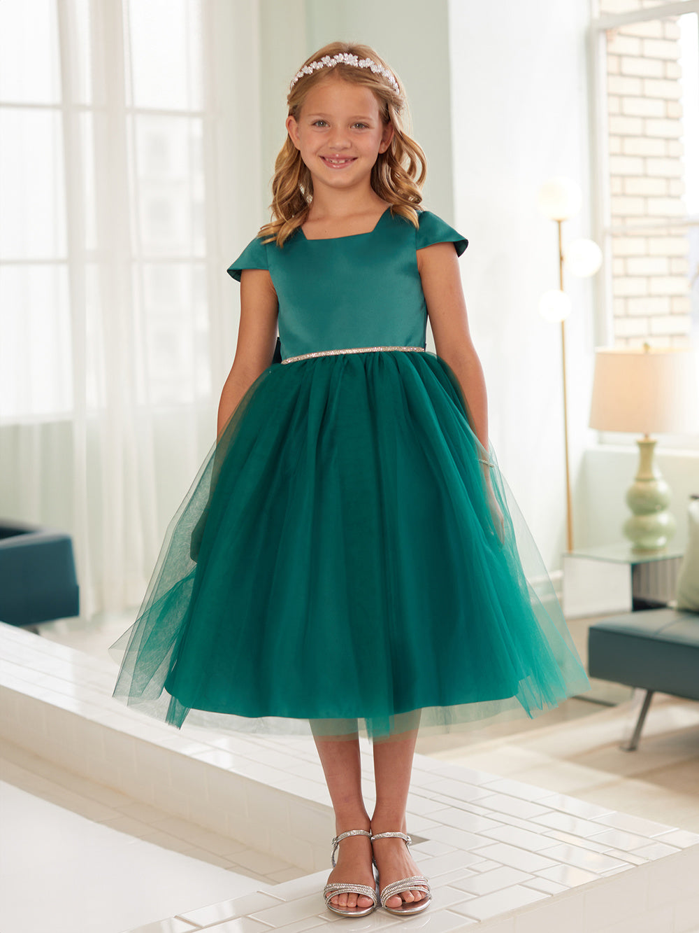 Multi Color Square Neckline Flowers Girl Dress by TIPTOP KIDS - AS5852