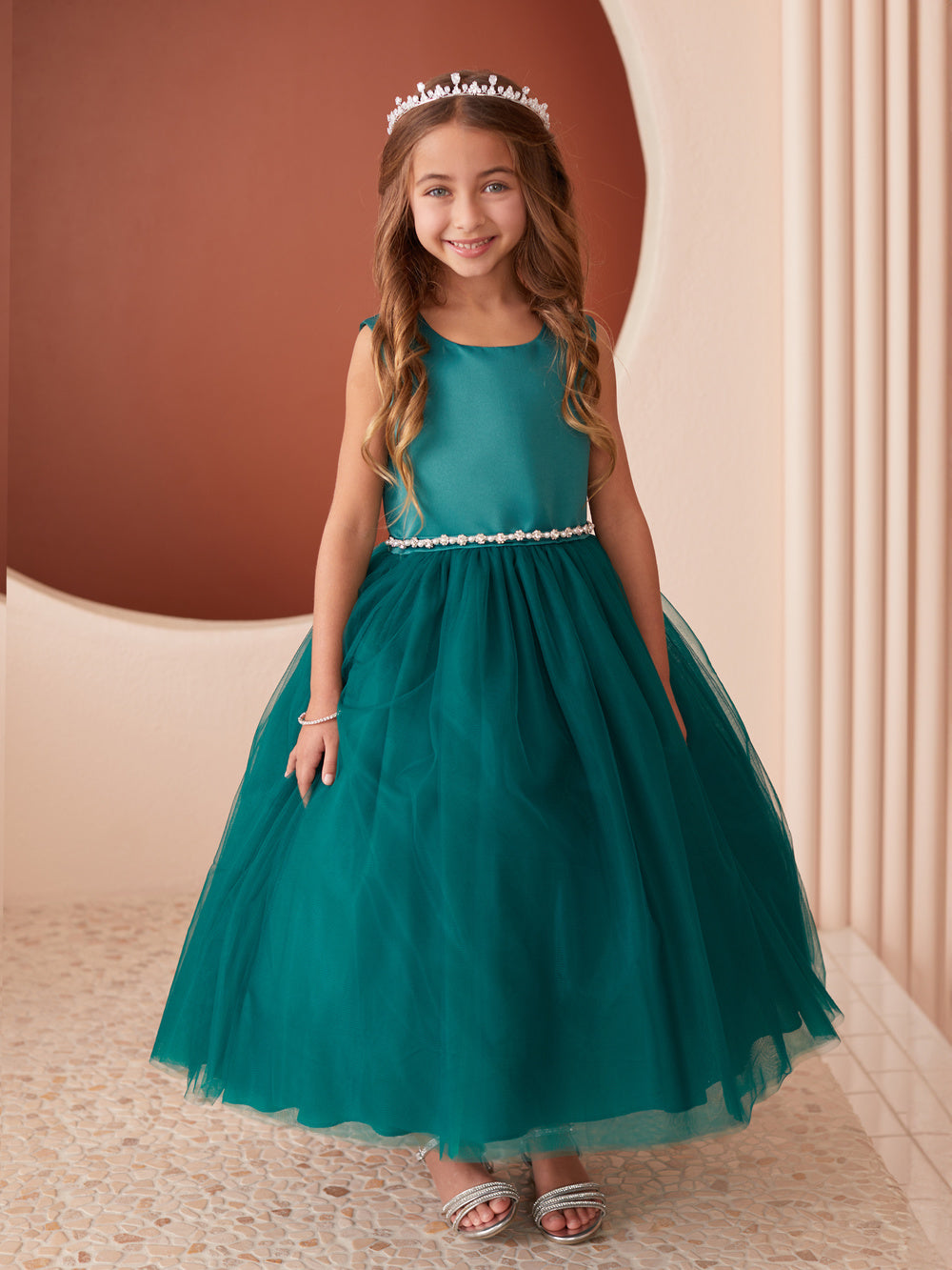 Satin Bodice with Tulle Flowers Girl Dress by TIPTOP KIDS - AS5872