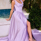 Satin Sleeveless A-Line Slit Gown by Cinderella Divine 7446 - Special Occasion