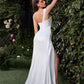 Satin One Shoulder Leg Slit Wedding Gown by Cinderella Divine 7448W