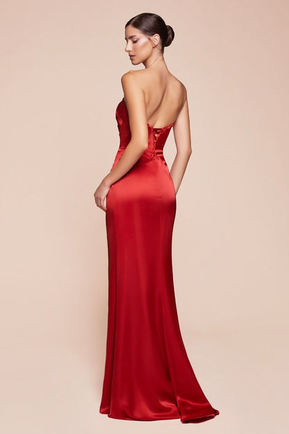Strapless Straight Neckline Leg Slit Gown by Cinderella Divine 7451 - Special Occasion