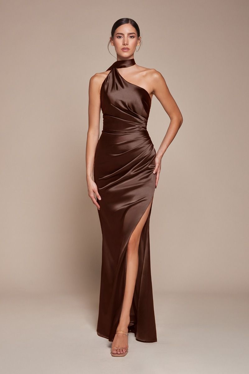 One Shoulder Halter Neckline Sheath Gown by Cinderella Divine 7454 - Special Occasion/Curves