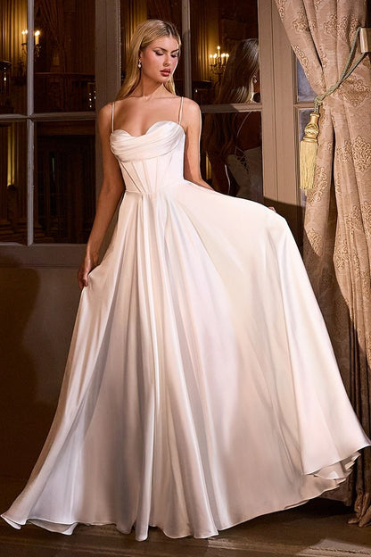 Satin Pleated Neckline A-Line Bridal Gown by Cinderella Divine 7481W