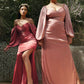 Off the Shoulder Long Sleeve Soft Satin Slit Gown - Cinderella Divine 7482C - Curves