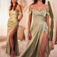 Satin Off The Shoulder A-Line Slit Gown By Ladivine 7493 - Special Occasion