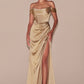 Satin Off the Shoulder Corset Slit Women Evening Gown By Ladivine 7492 - Special Occasion