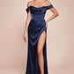 Satin Off the Shoulder Corset Slit Women Evening Gown By Ladivine 7492 - Special Occasion