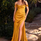 Satin Off The Shoulder Leg Slit Gown By Ladivine 7492 - Women Evening Formal Gown - Special Occasion