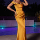 Satin Off The Shoulder Leg Slit Gown By Ladivine 7492 - Women Evening Formal Gown - Special Occasion