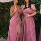 Satin Off The Shoulder A-Line Slit Gown By Ladivine 7493 - Special Occasion