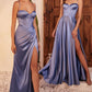 Fitted Satin Sheath Leg Slit Gown by Cinderella Divine 7495 - Special Occasion