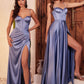 Fitted Satin Sheath Leg Slit Gown by Cinderella Divine 7495 - Special Occasion