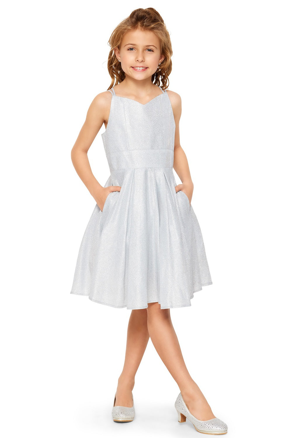 Glitter Metallic Double Strap Girl Communion Dress by Cinderella Couture USA AS8011