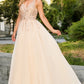 Champagne Sequins Lace Tulle A-line Gown by Cinderella Couture USA AS8034J - Special Occasion/Curves