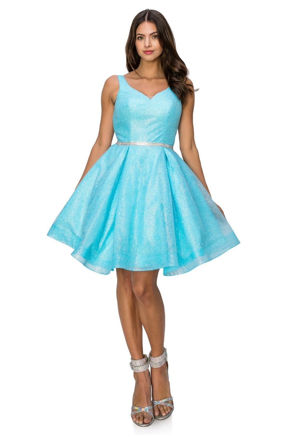 Sleeveless Glitter V-Neck Short Party Dress by Cinderella Couture USA AS8047J