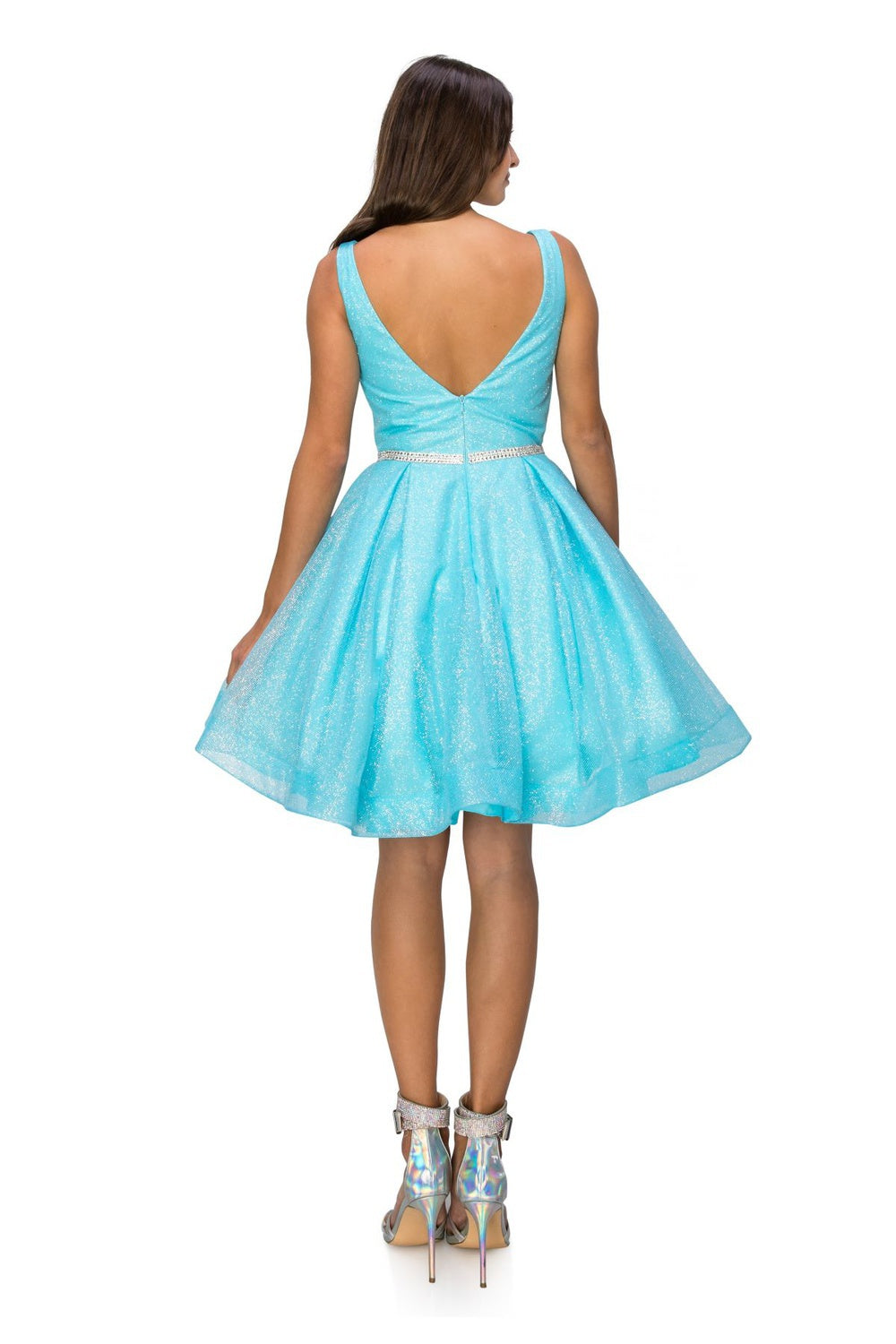 Sleeveless Glitter V-Neck Short Party Dress by Cinderella Couture USA AS8047J