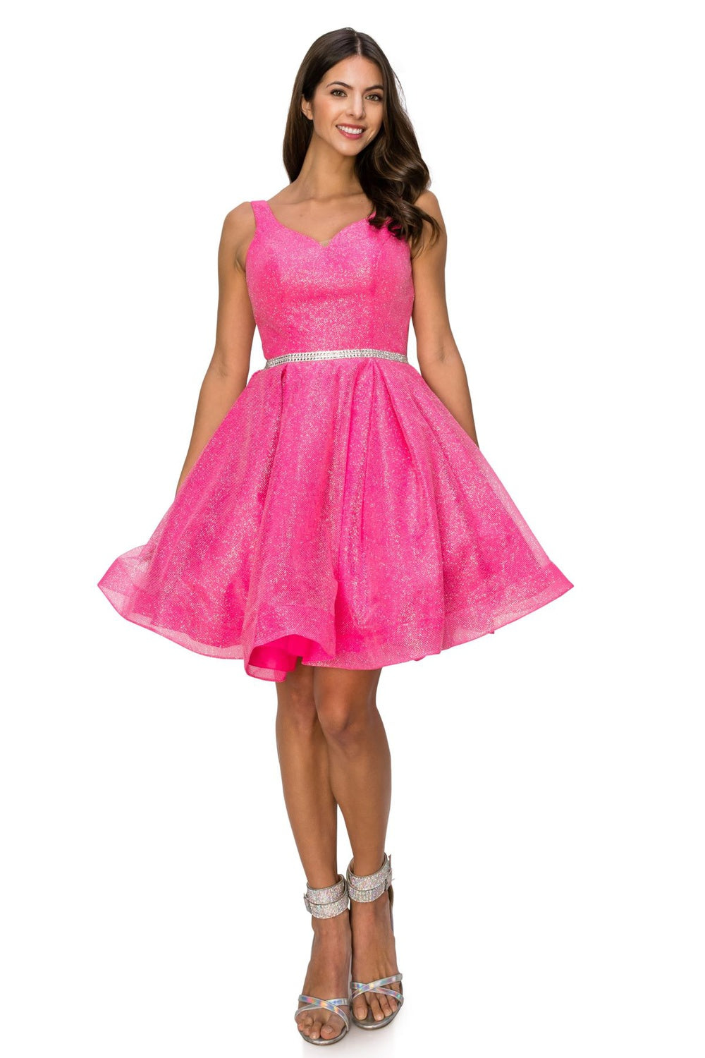 Sleeveless Glitter V-Neck Short Party Dress by Cinderella Couture USA AS8047J