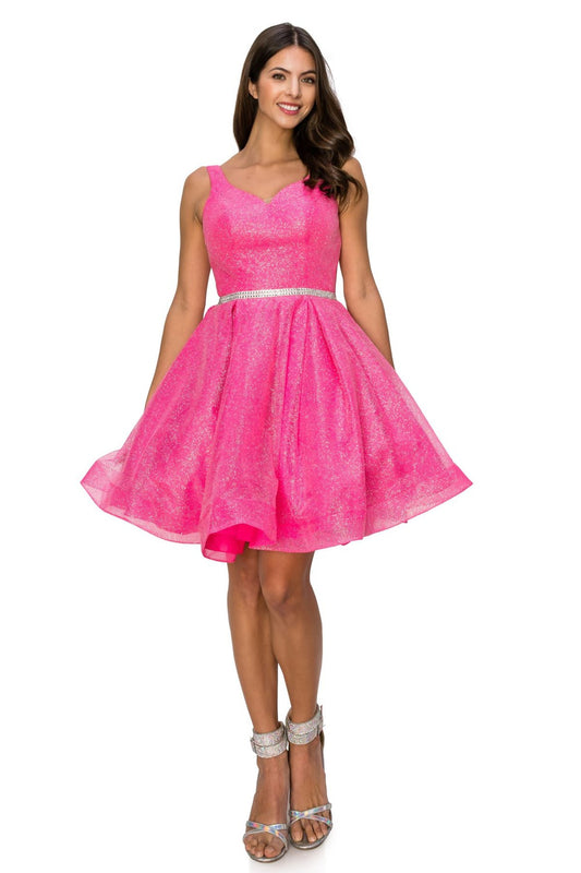 Sleeveless Glitter V-Neck Short Party Dress by Cinderella Couture USA AS8047J
