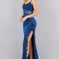 Fitted 3D Floral Sleeveless Slit Party Dress by Cinderella Couture USA AS8085J