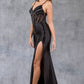 Sequin V-Neckline Leg Slit Party Dress by Cinderella Couture USA AS8122J