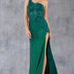 One Shoulder Sequin Leg Slit Party Dress by Cinderella Couture USA AS8162J