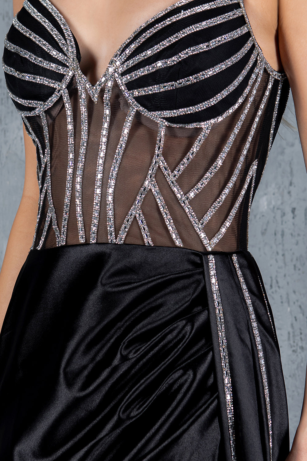 Beaded Illusion V-Neckline Sheath Party Dress by Cinderella Couture USA AS8219J