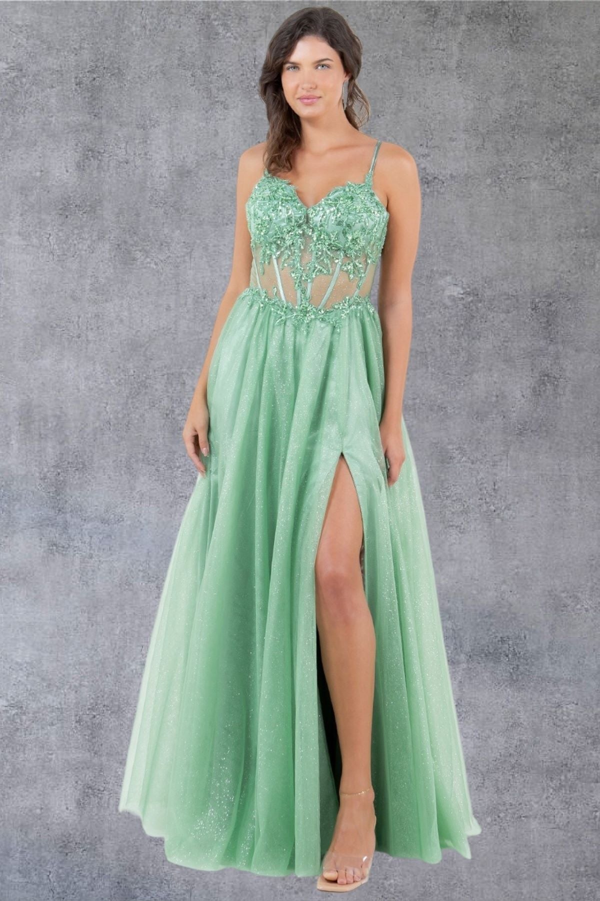 Glitter V-Neckline A-Line Party Dress by Cinderella Couture USA AS8238J